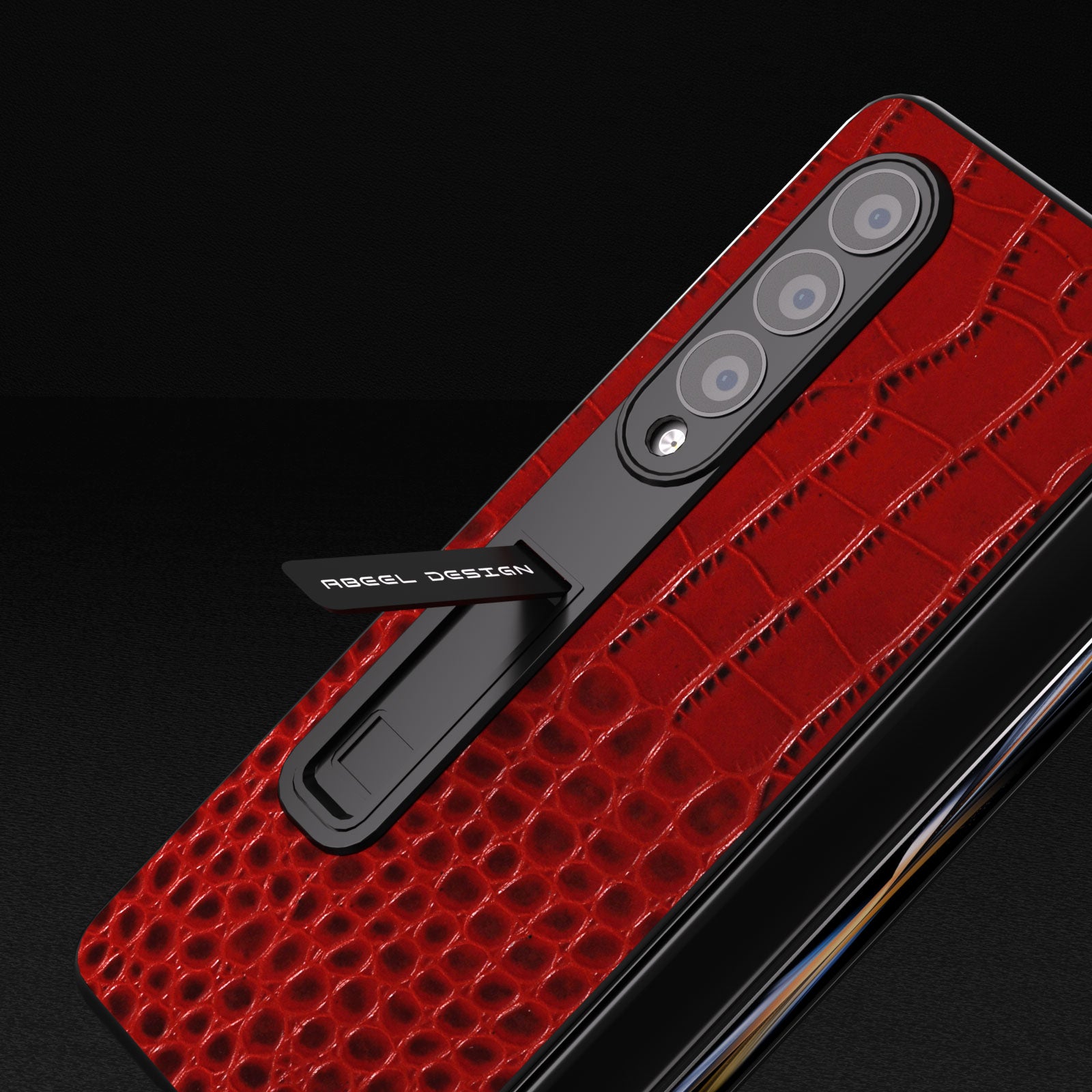 ABEEL Til Samsung Galaxy Z Fold3 5G Kickstand Beskyttelsescover Krokodilletekstur Ægte kolæder PC-telefontaske med skærmfilm ABEEL Til Samsung Galaxy Z Fold3 5G Kickstand Beskyttelsescover Krokodilletekstur Ægte kolæder PC-telefontaske med skærmfilm